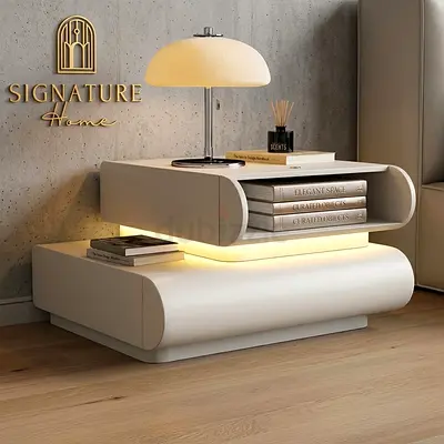 Modern Floating Nightstand with LED Accent Lighting - White