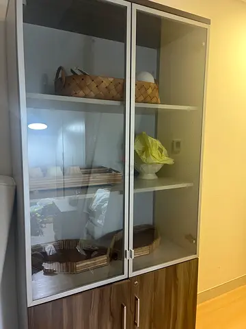 Glass Display Cabinet with Wooden Base - Good Condition