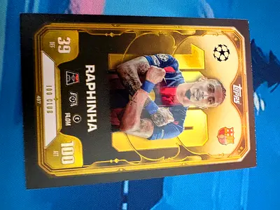Topps UEFA Raphinha Gold 100 club Limited Edition Football Trading Card (Barcelona)