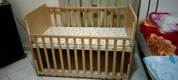 Wooden Baby Crib with Mattress - Good Condition