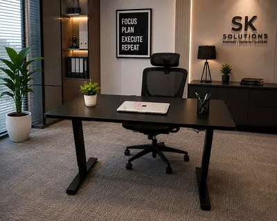 Modern Black Adjustable Office Desk with Cable Management