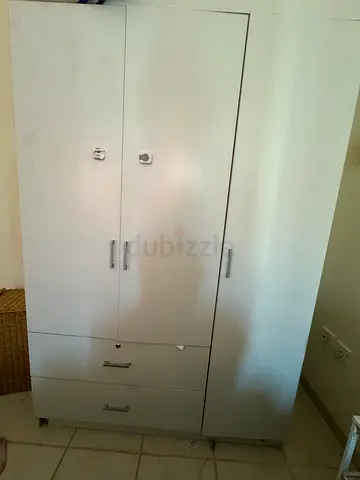 White 3-Door Wardrobe with Drawers - Good Condition