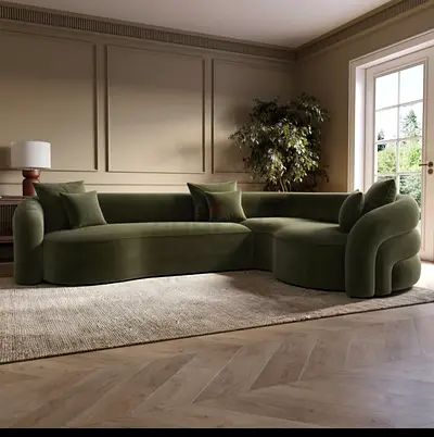 Green Curved Sectional Sofa - Modern Velvet 3-Seater Corner