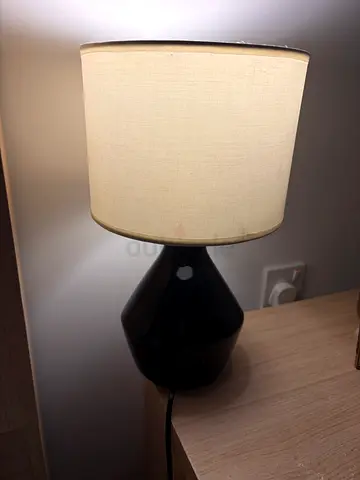 Black Ceramic Table Lamp with Cream Fabric Shade