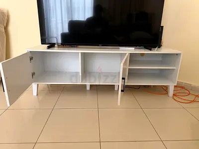 White TV Stand / Entertainment Unit with Storage - Good Condition