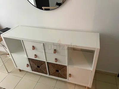 IKEA Kallx White Storage Sideboard with Drawers and Wicker Baskets