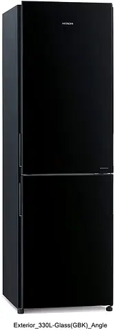 Hitachi 410L Bottom-Freezer Refrigerator - Black Glass RBG410PUK6