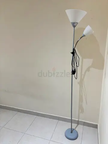 Tall Floor Lamp with Adjustable Reading Light - Silver & White