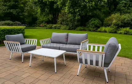 4-piece Outdoor Patio Sofa Set with Cushions — White Aluminium Frame