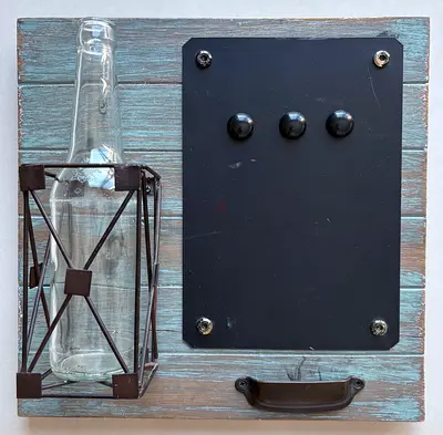 Rustic Industrial Wall Organizer with Glass Vase & Magnetic Board (30x30 cm)