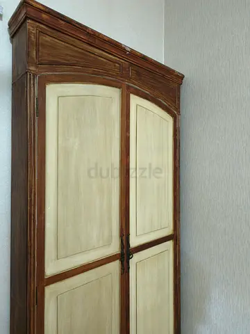 Vintage wooden  mirrored  cabinet - two doors, distressed finish