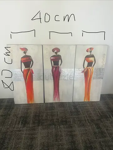 Set of 3 African Lady Canvas Paintings (each 40x80 cm) - Neutral Tones