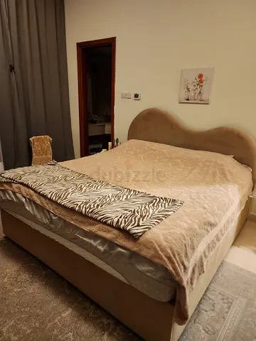 King Size Upholstered Bed Frame with Headboard - Beige