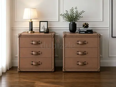 Marina Home Pair of Vintage-Style Leather Look Bedside Nightstands (2pcs)