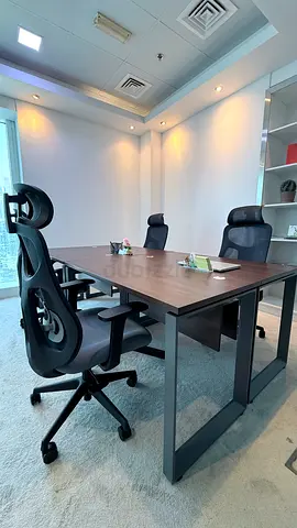 Wooden 4-Seater Office Desk with Ergonomic Chairs - Good Condition