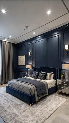 Modern Navy Blue Velvet Upholstered Bed Frame