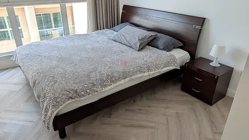 Wooden King-size Bed Frame with Matching Nightstand - Good Condition