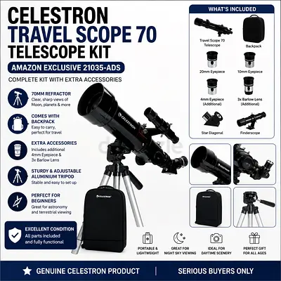 Celestron Travel Scope 70 Refractor Telescope Kit with Tripod & Backpack