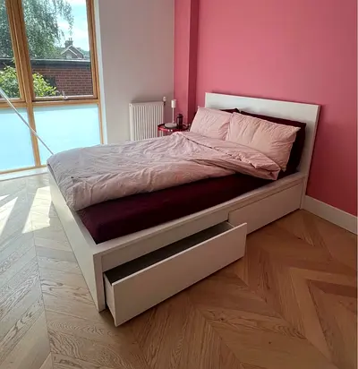 Ikea Queen size bed with mattress and two storage drawers available in perfect condition