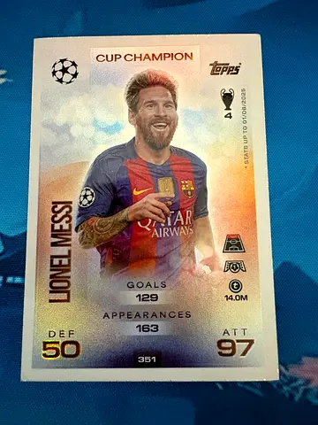Lionel Messi Topps Cup Champion Trading Card (Rare)