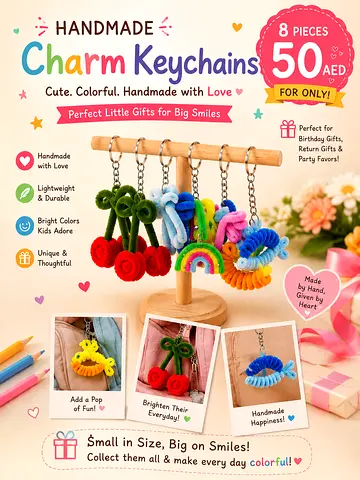 Handmade Colorful Charm Keychains - 8 Pieces (Cute Plush Charms)