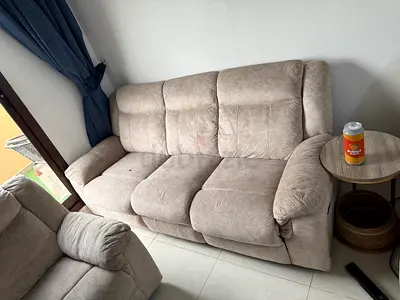 Beige 3-Seater Reclining Sofa - Comfortable, Good Condition 2 seater and 2 single seats