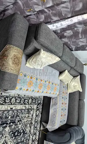 Grey Fabric L-shaped Sofa with bed- Good Condition