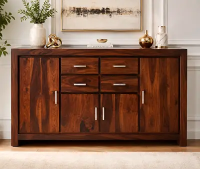 Solid Wood Sideboard / Buffet Cabinet - 4 Doors, 4 Drawers, Dark Finish