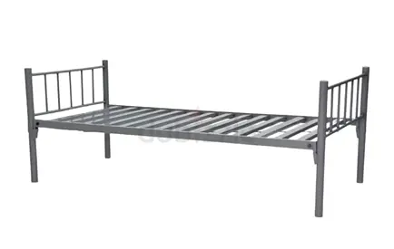 Single Metal Bed Frame with Slatted Base — Gray without mattress