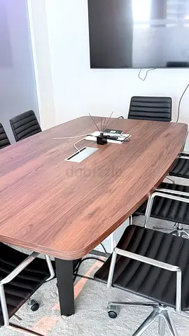 Wooden Conference Table with 8 Leather Chairs - Good Condition