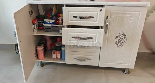 White Storage Cabinet with Drawers and Cupboard - Good Condition