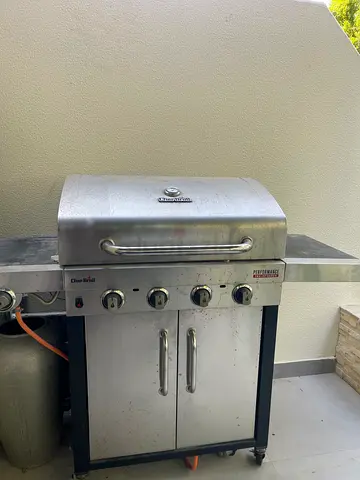 Large stainless steel 4-burner gas BBQ grill with cabinet (used)
