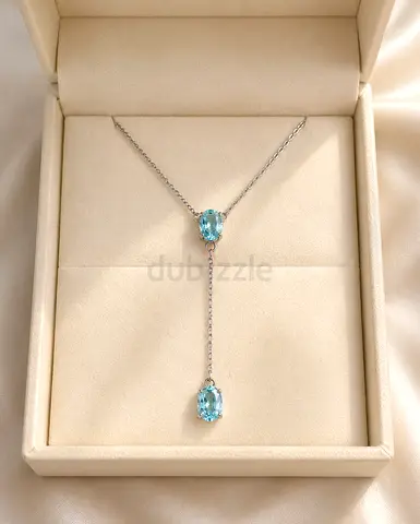 Elegant aquamarine drop Y-necklace in white gold