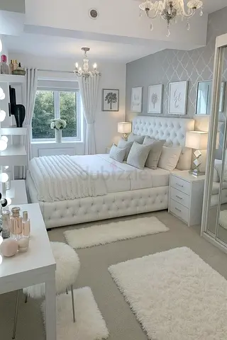 Modern White Tufted Bed Set with Nightstands