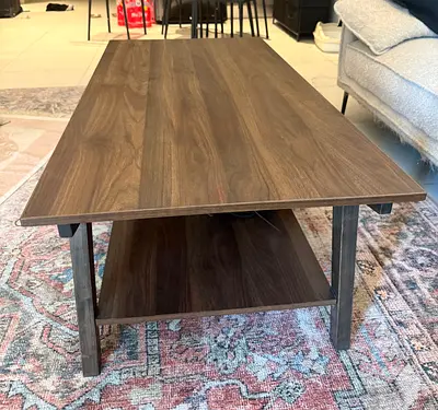 Modern Dark Walnut Coffee Table with Lower Storage Shelf