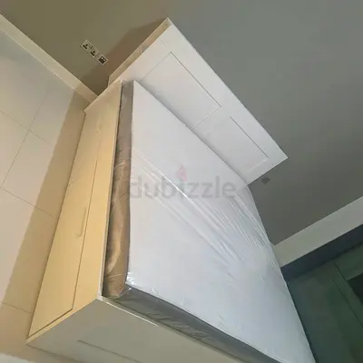 IKEA brimnessqueen size 160×200cm bed frame with headboard+ 4 big storage drawers with IKEA mattress