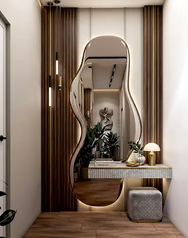 Modern Wavy Full-Length Decorative Mirror with Console