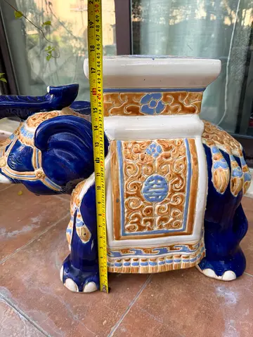 Ceramic Chinese Garden Stool / Planter - Blue & Gold, ~45 cm tall