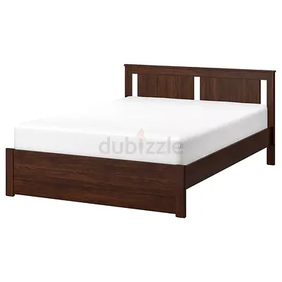 Bed Frame with Headboard and Mattress with Protector 140x200cm - Guest Bedroom Items Good as New
