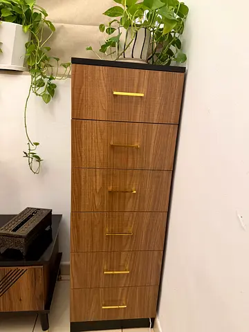 Tall wooden wardrobe/cabinet with brass handles - good condition new