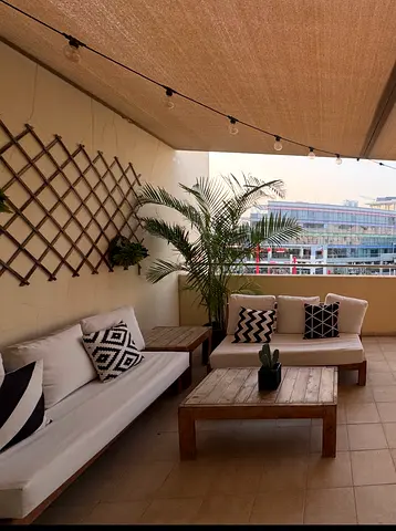Outdoor wooden sofa set with coffee table - 3-piece patio lounge