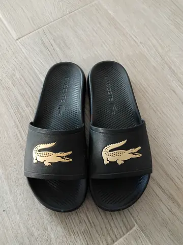 Lacoste Black Slides with Gold Logo