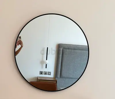 Round Black Framed Wall Mirror - 80cm (Modern Minimal)