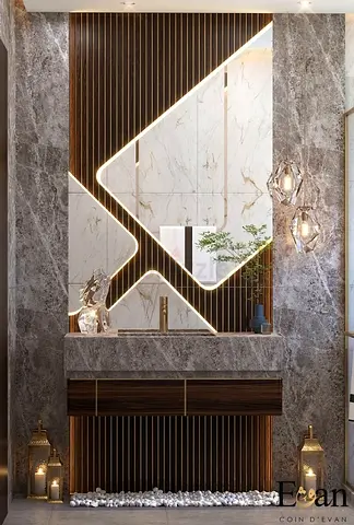 Modern Decorative Wall Mirror with Integrated LED and Console