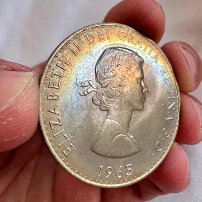 Rainbow Toned Churchill Crown 1965 UK (old antique coins)