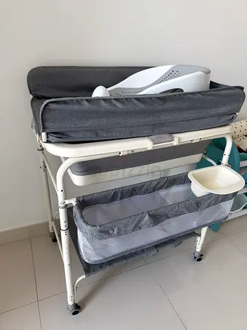 Changing Table, infant bath tub and Storage - Grey