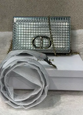 Christian Dior Metallic Silver Micro Cannage 30 Montaigne 2 in 1 Pouch