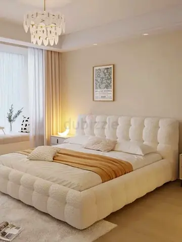 Modern White Boucle Upholstered Bed Frame