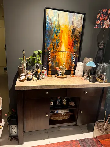 Dark Wood Sideboard / Buffet with Marble Top.