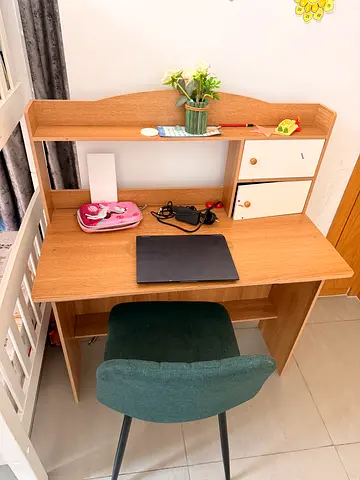 Compact wooden study desk with hutch - good condition